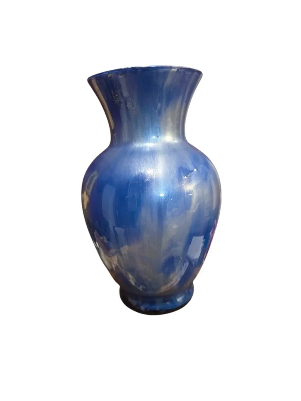 Fluid Art Acrylic Pour Glass Vase • Blue and Silver • Abstract Home Decor • OOAK